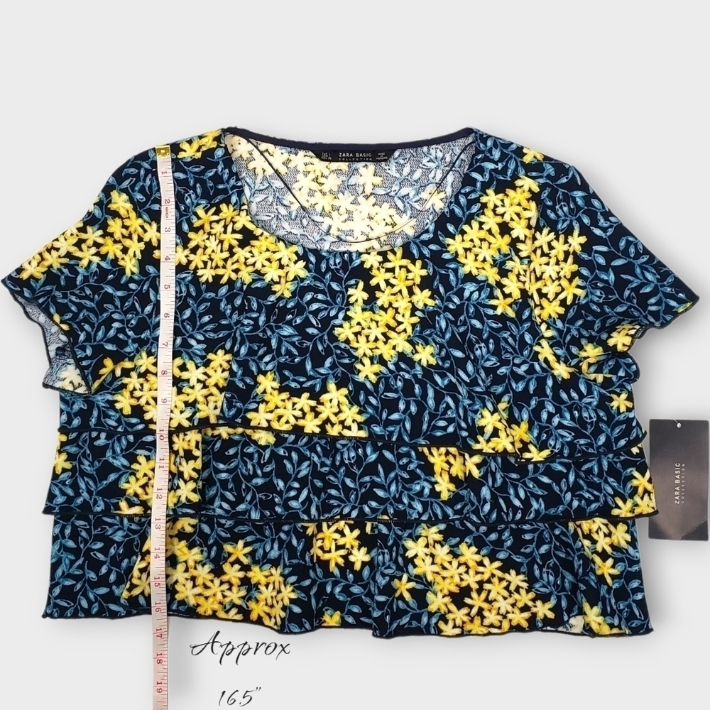 ZARA Basic Floral Tiered Ruffle Crop Top - Picture 7 of 9